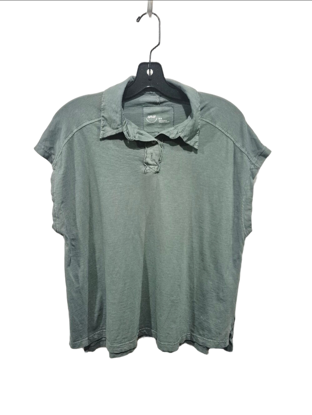 Aerie Happiest Oversized Polo Green Short Sleeve Shirt